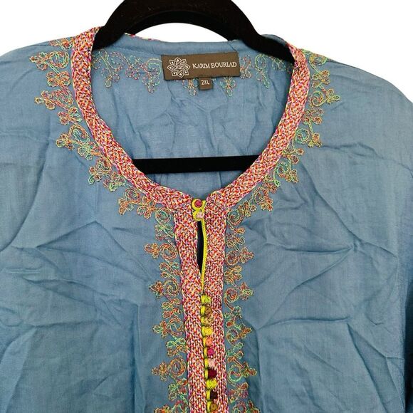 Karim Bourlad Blue Kaftan with Colorful Embroidery - Picture 4 of 14